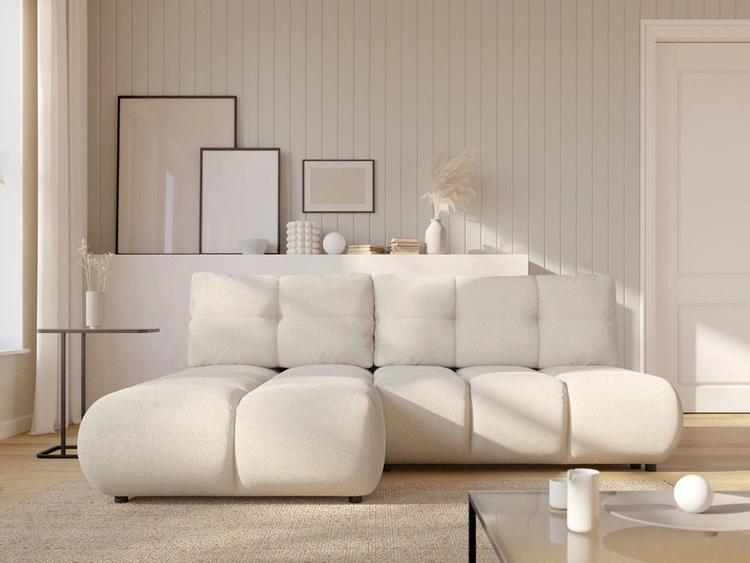 Narożnik z funkcją spania i pojemnikiem Lewy Milet Kremowy