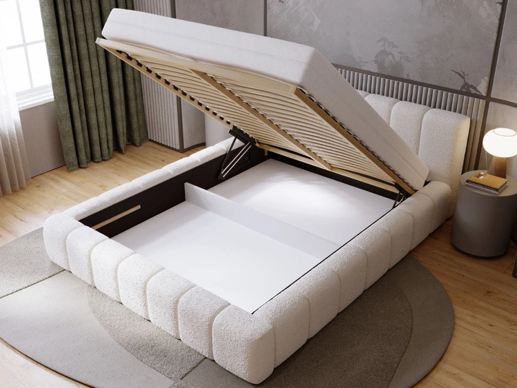 Łóżko tapicerowane z pojemnikiem i stelażem 160x200 Orio Beżowy