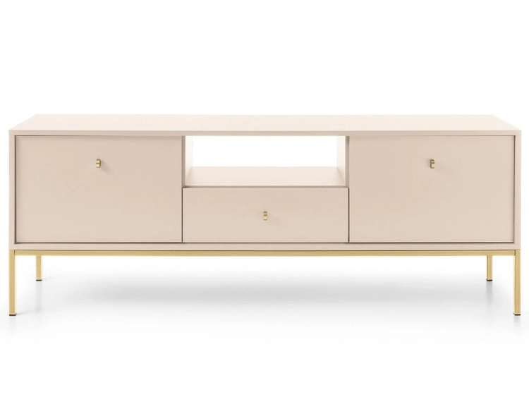 Szafka pod telewizor z szufladami i drzwiczkami na złotych nóżkach Amor Beż piaskowy