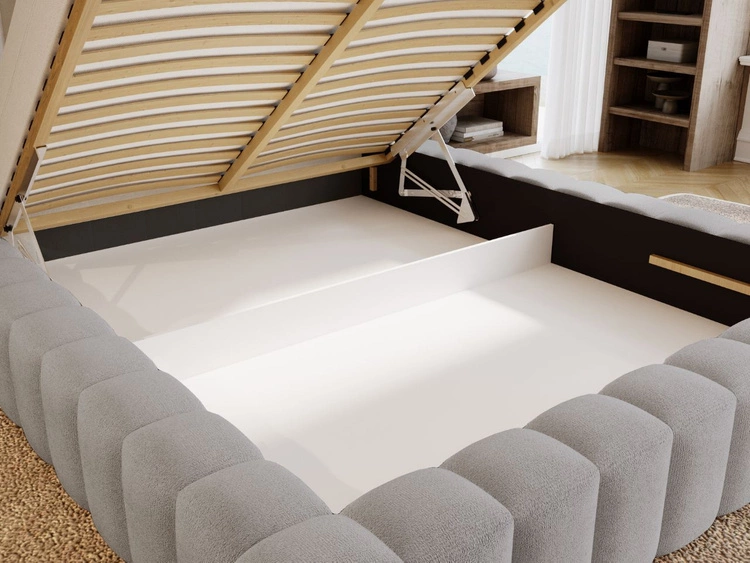 Łóżko tapicerowane z pojemnikiem i stelażem 120x200 cm Rotto Jasnoszare