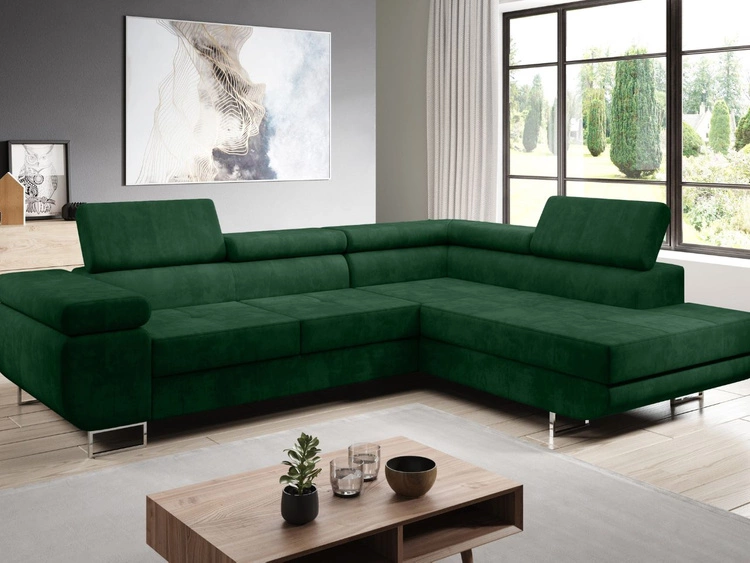 Narożnik prawy z funkcją spania i pojemnikiem Solam L Ciemny zielony