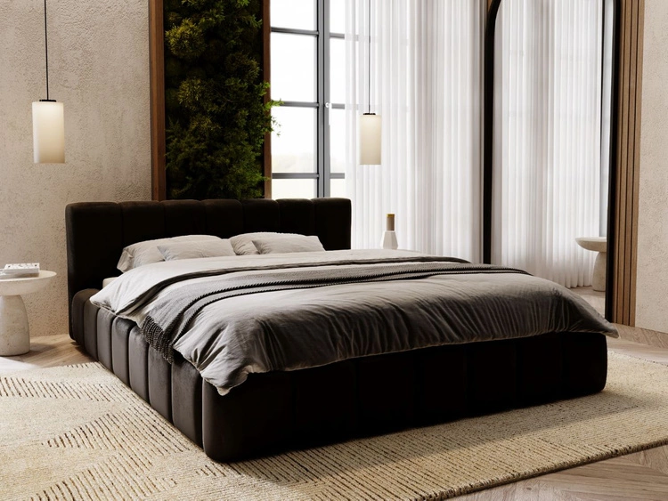 Łóżko tapicerowane z pojemnikiem i stelażem 120x200 Split Czarny