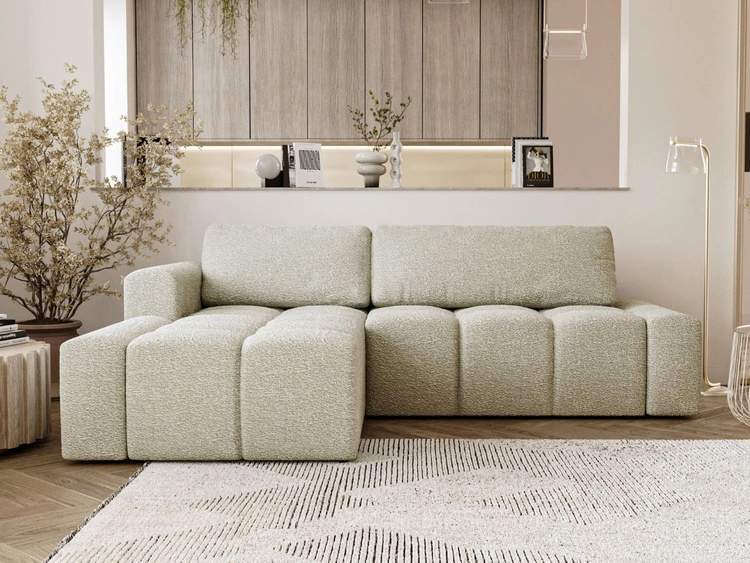 Narożnik L lewy z funkcją spania i pojemnikiem Lana Beżowy