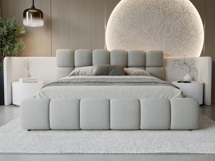 Łóżko tapicerowane z pojemnikiem i stelażem 200x200 Modo Szare