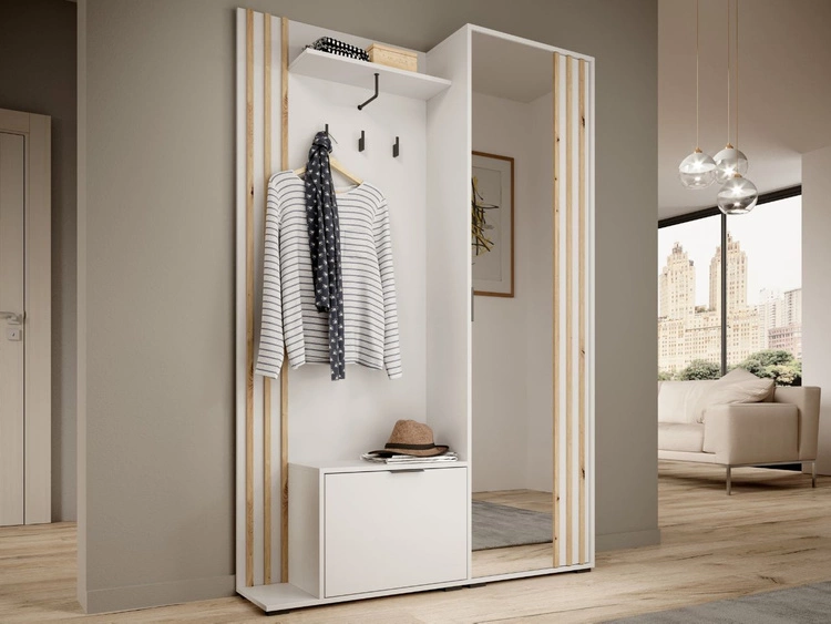 Garderoba z lustrem Macron Biała z lamelami