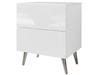 Stolik nocny z szufladami na srebrnych nogach Noaé Lux Biały połysk