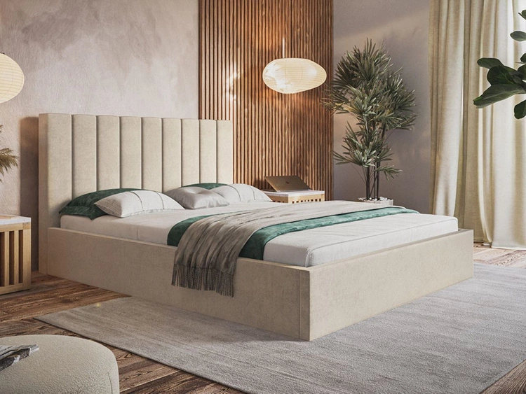 Łóżko tapicerowane z pojemnikiem i stelażem 160x200 Sesto beżowe