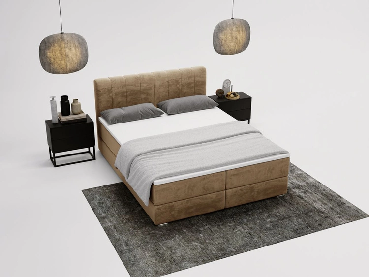 Łóżko kontynentalne z pojemnikami na pościel 160x200 Forte Beżowe