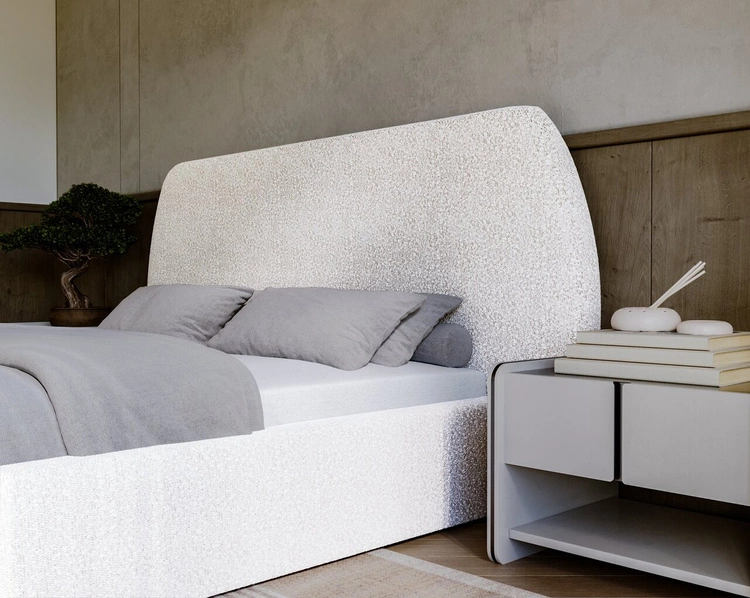 Łóżko tapicerowane z pojemnikiem i stelażem 120x200 cm Blossom Kremowe