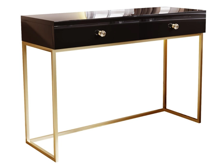 Toaletka z szufladami Belleza Czarny połysk Złoty stelaż