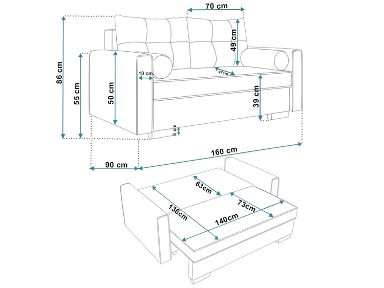Kanapa z funkcją spania i pojemnikiem na pościel Pori zielona