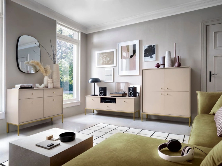 Komoda z drzwiami na złotych nóżkach Amor Beż piaskowy