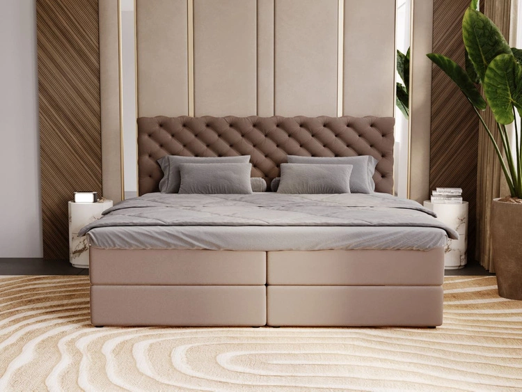 Łóżko kontynentalne z pojemnikiem na pościel 160x200 Bergamo brązowe