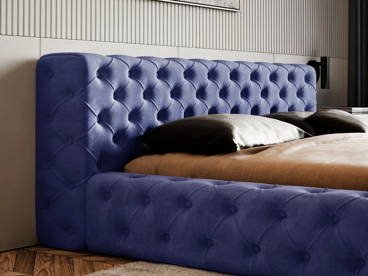 Łóżko tapicerowane z pojemnikiem i stelażem 120x200 cm Palini Ciemnoniebieskie