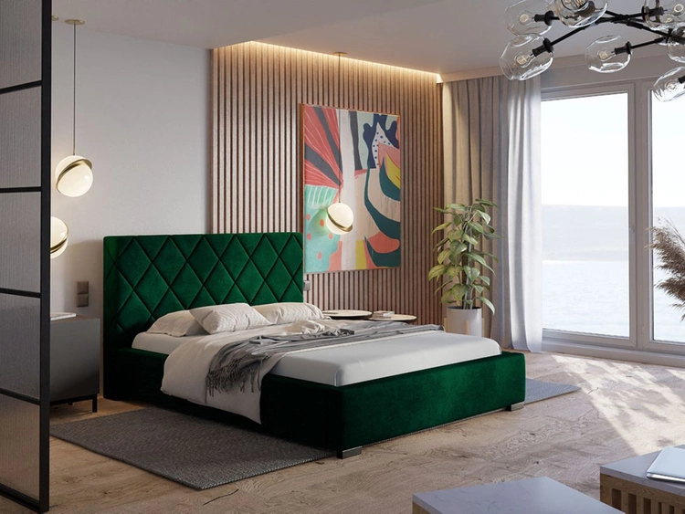 Łóżko tapicerowane z pojemnikiem i stelażem 120x200 Taranto Ciemnozielone