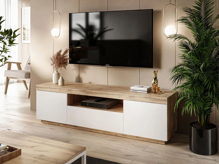 Zestaw mebli do salonu w loftowym stylu Asumi Biały i dąb wotan