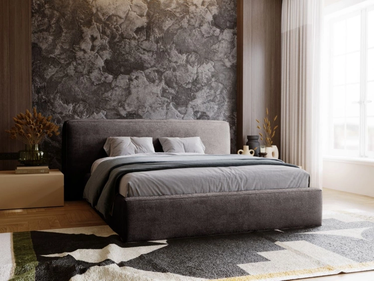 Łóżko tapicerowane z pojemnikiem i stelażem 160x200 cm Monza Ciemnoszare