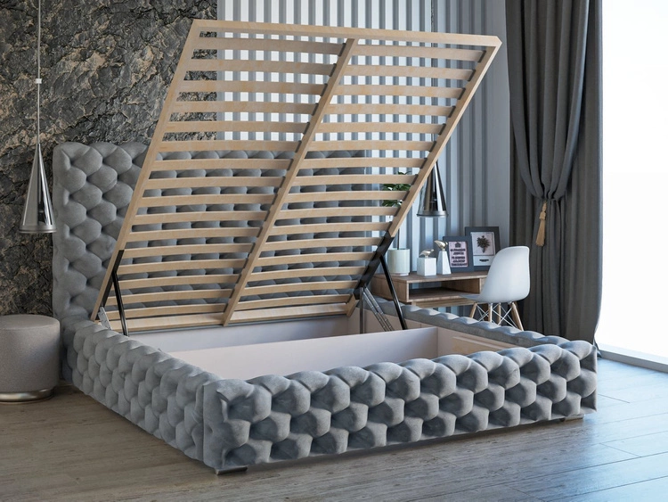 Łóżko tapicerowane z pojemnikiem i stelażem 180x200 Heaven Jasny szary