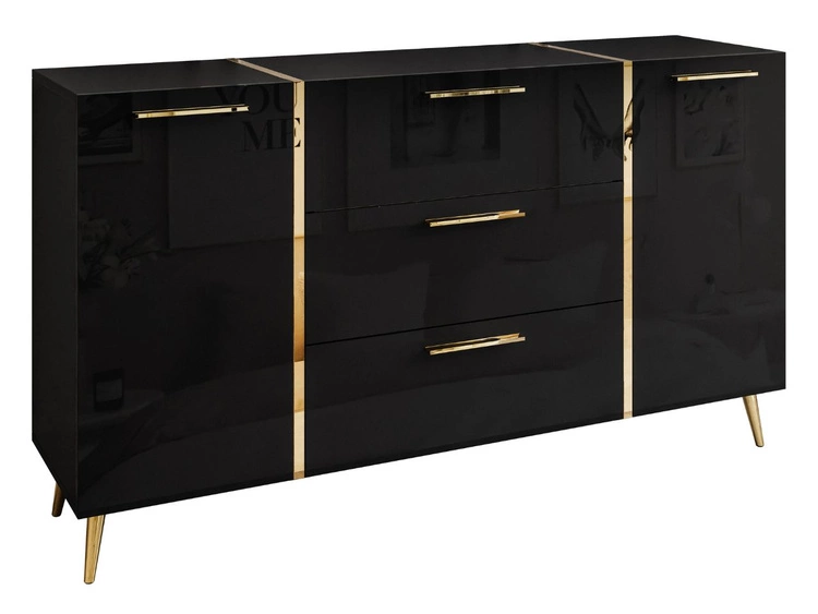 Zestaw mebli do salonu w stylu glamour na nóżkach Lunelie Czarny połysk