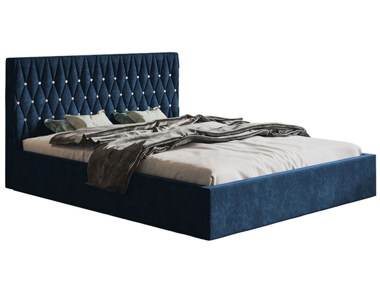 Łóżko tapicerowane z pojemnikiem i stelażem 160x200 Benny Ciemnoniebieskie