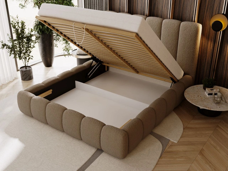 Łóżko tapicerowane z pojemnikiem i stelażem 140x200 Imperial Brązowe