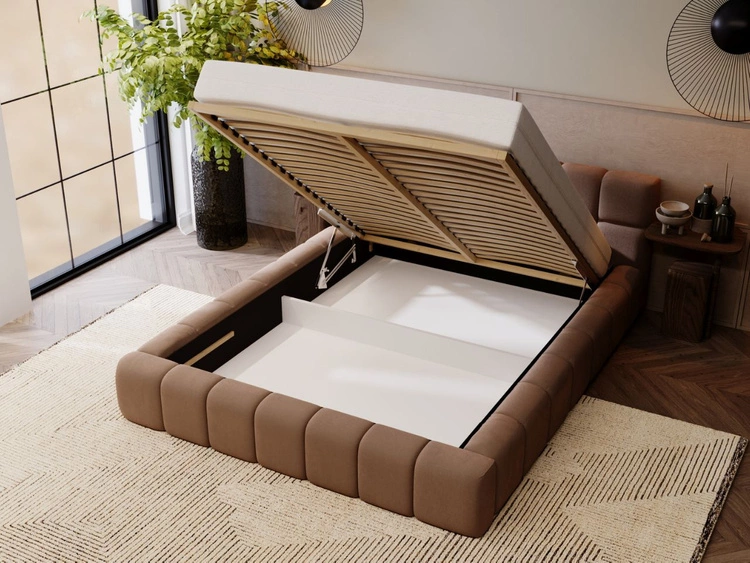 Łóżko tapicerowane z pojemnikiem i stelażem 120x200 Alicante Brązowy