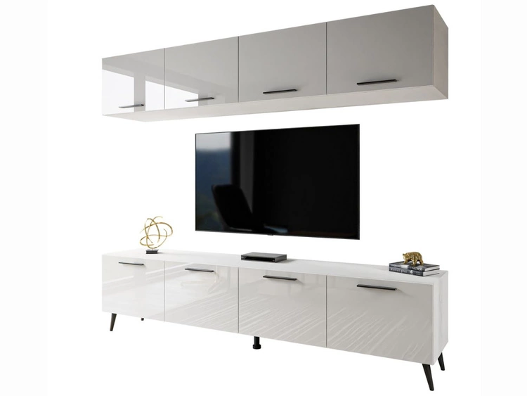 Meblościanka do salonu na czarnych nogach Noaé Biały połysk