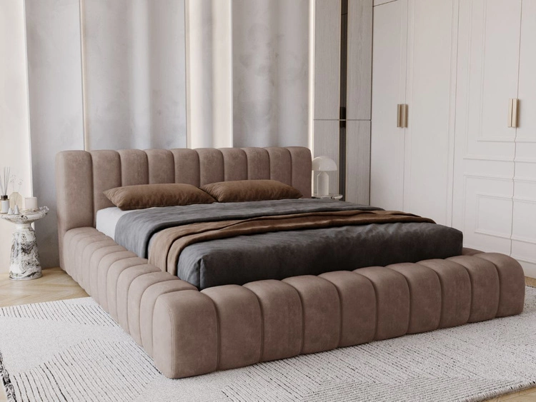 Łóżko tapicerowane z pojemnikiem na pościel i stelażem 140x200 Italia Brązowe