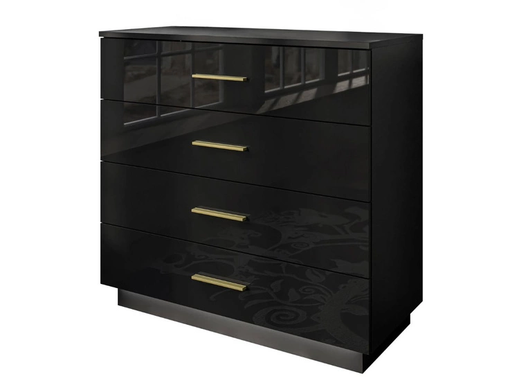 Komoda z czterema szufladami i oświetleniem LED Nuveo Czarny połysk