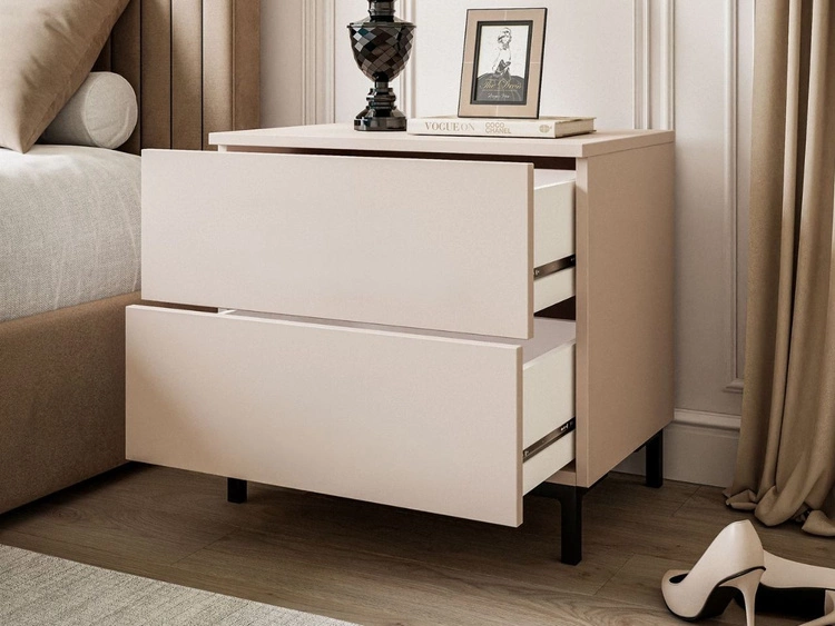 Stolik nocny z dwoma szufladami na czarnych nóżkach Nuveo Kaszmir