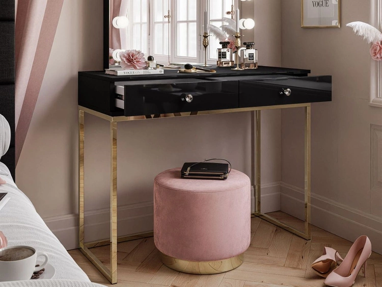 Toaletka glamour z szufladami, lustrem i oświetleniem LED Brisa czarny połysk