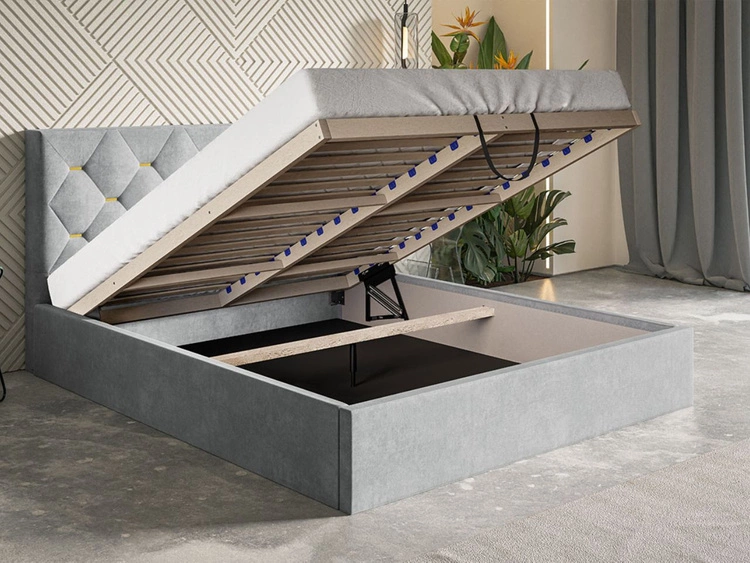 Łóżko tapicerowane z pojemnikiem i stelażem 160x200 Salento jasnoszare