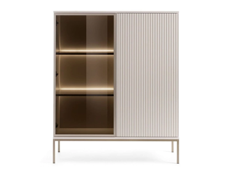 Witryna stojąca do salonu z oświetleniem LED niska Deo Kaszmirowa