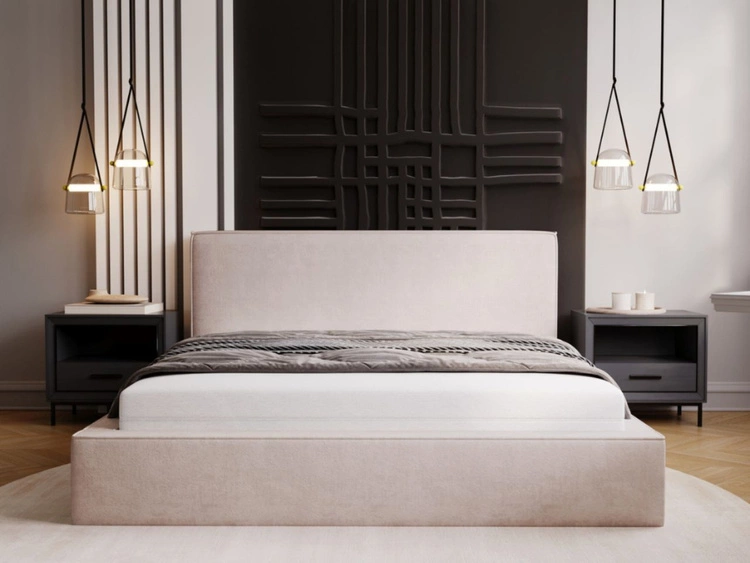 Łóżko tapicerowane z pojemnikiem i stelażem 200x200 Monaco Beżowe