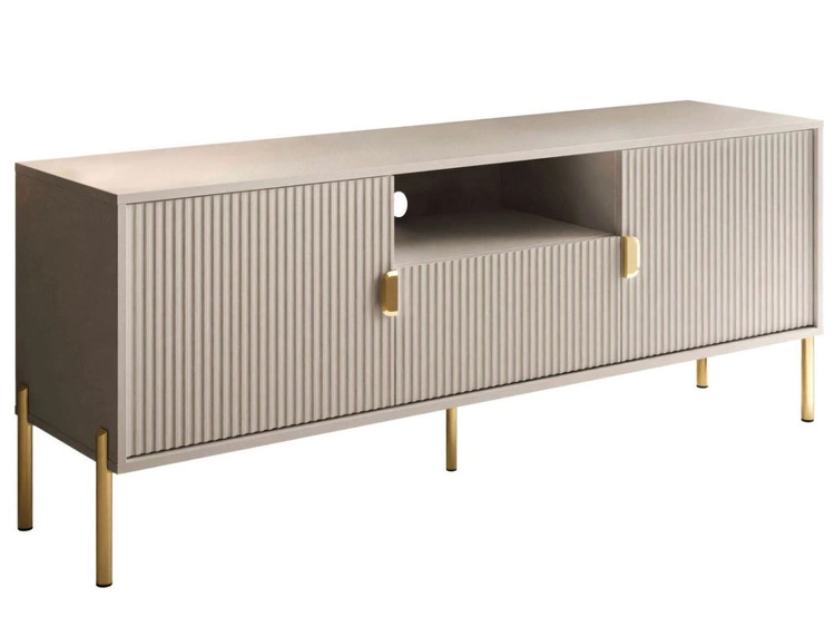 Szafka RTV dwudrzwiowa na złotych nogach z szufladą Orlean kaszmir mat
