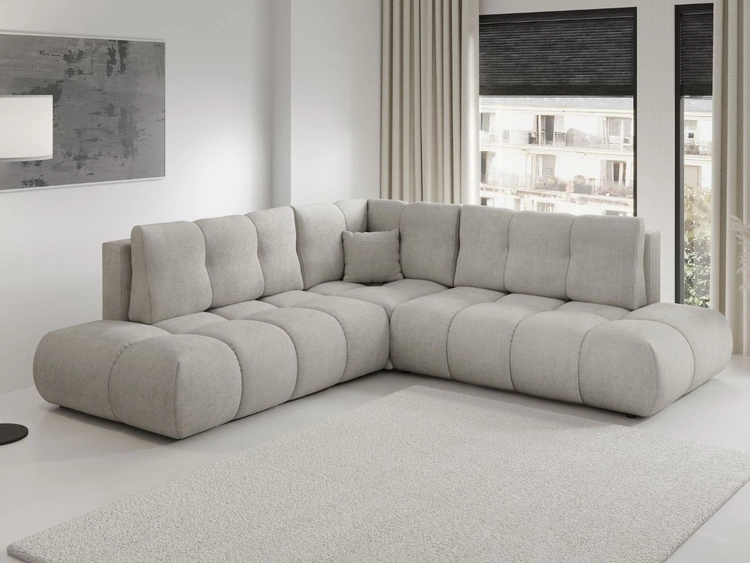 Narożnik z funkcją spania i pojemnikiem Prawy Kair Jasnoszary