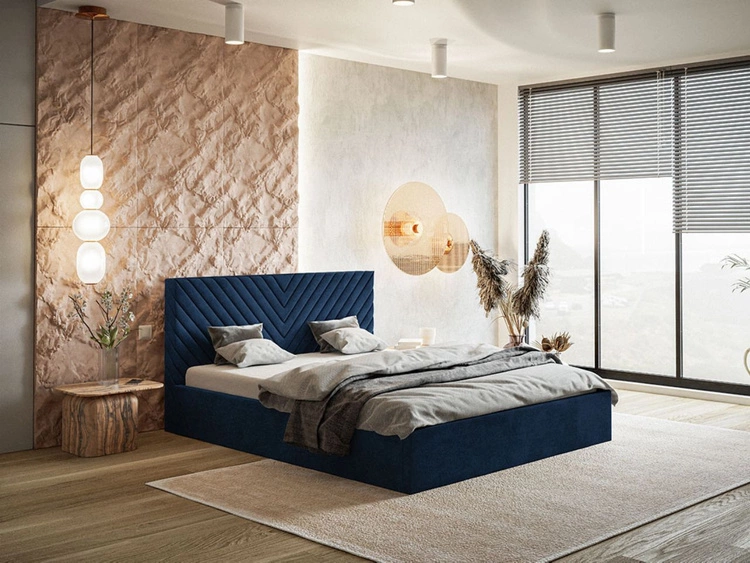 Łóżko tapicerowane z pojemnikiem i stelażem 180x200 Esma Ciemnoniebieskie