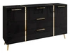 Dwudrzwiowa komoda 158 cm z trzema szufladami i złotymi uchwytami Lunelie czarny połysk