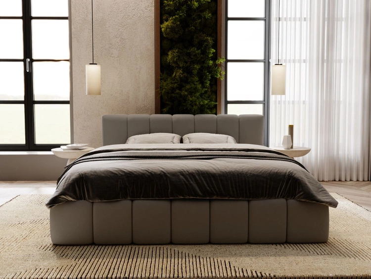 Łóżko tapicerowane z pojemnikiem i stelażem 140x200 Split Szary