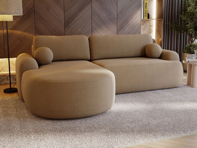 Narożnik L Lewy z funkcją spania i pojemnikiem Aurio Jasny brązowy