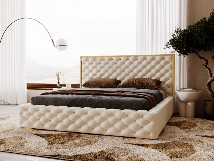 Łóżko tapicerowane z pojemnikiem i stelażem 160x200 Wave Beżowy