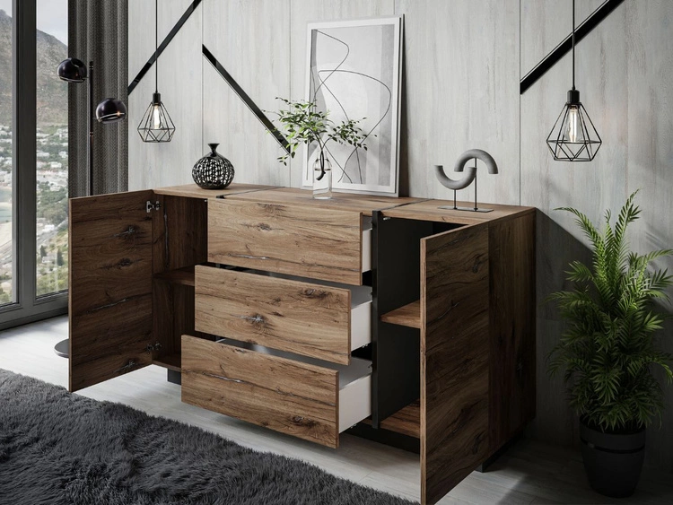 Dwudrzwiowa komoda 158 cm z trzema szufladami Lunelie dąb Flagstaff