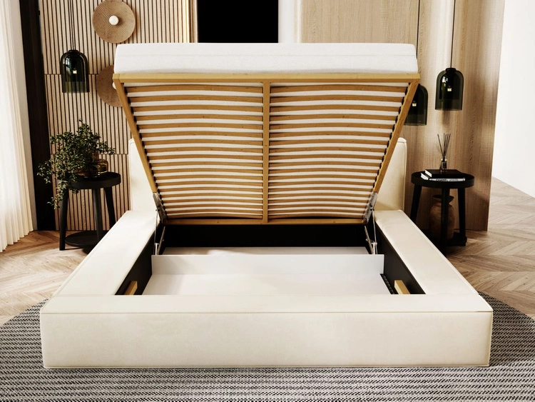 Łóżko tapicerowane z pojemnikiem i stelażem 140x200 Mali Jasnoszare