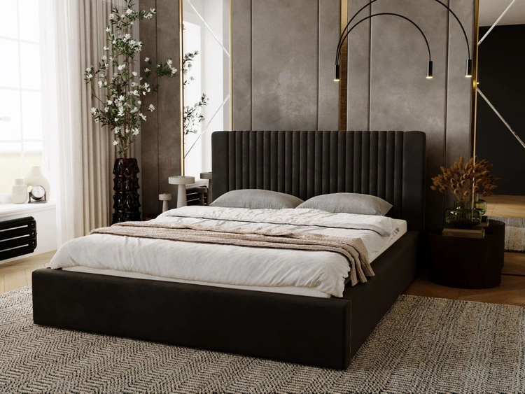 Łóżko tapicerowane z pojemnikiem i stelażem 180x200 Malmo Brązowy