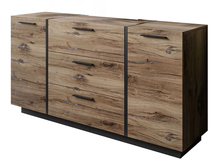 Dwudrzwiowa komoda 158 cm z trzema szufladami Lunelie dąb Flagstaff