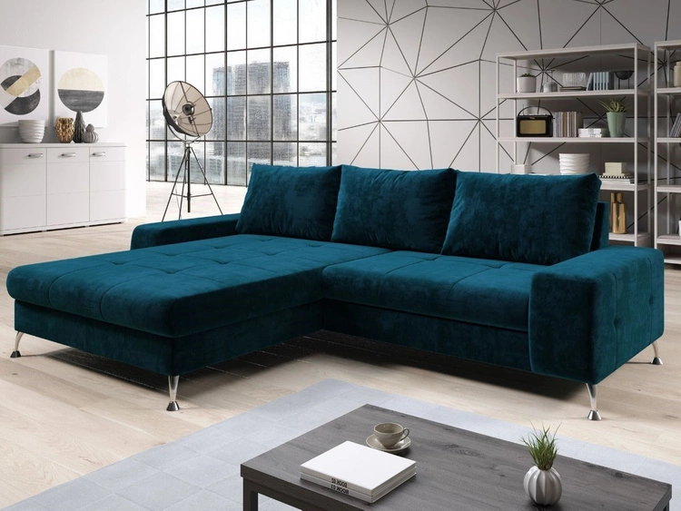 Narożnik L Lewy z funkcją spania i pojemnikiem Tonny Ciemny niebieski