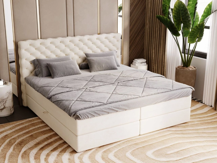 Łóżko kontynentalne z pojemnikiem na pościel 180x200 Bergamo beżowe