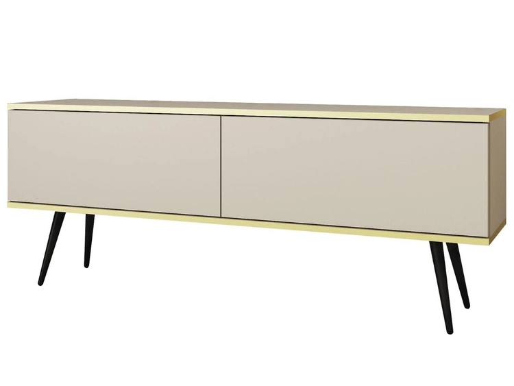 Szafka pod telewizor z drzwiczkami 135 cm z gładkim frontem Diolo Beżowa na złotych nogach