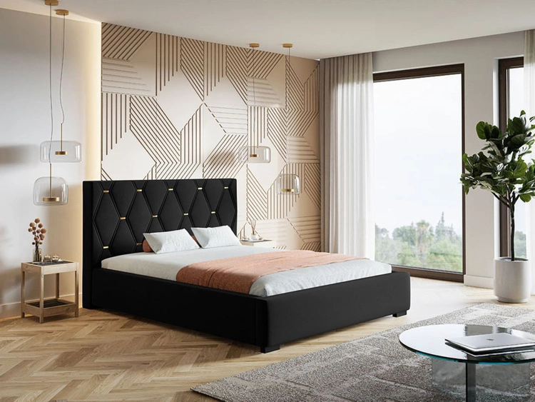 Łóżko tapicerowane z pojemnikiem i stelażem 160x200 Tasso Czarne