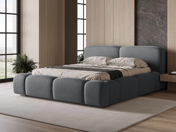 Łóżko tapicerowane z pojemnikiem i stelażem 160x200 Aubi Ciemnoszare